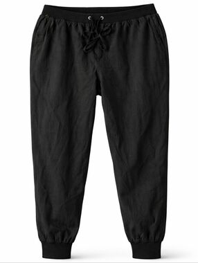 White Birch Black Linen Pants Joggers Women Plus 3X Minimalist Lagenlook Beach